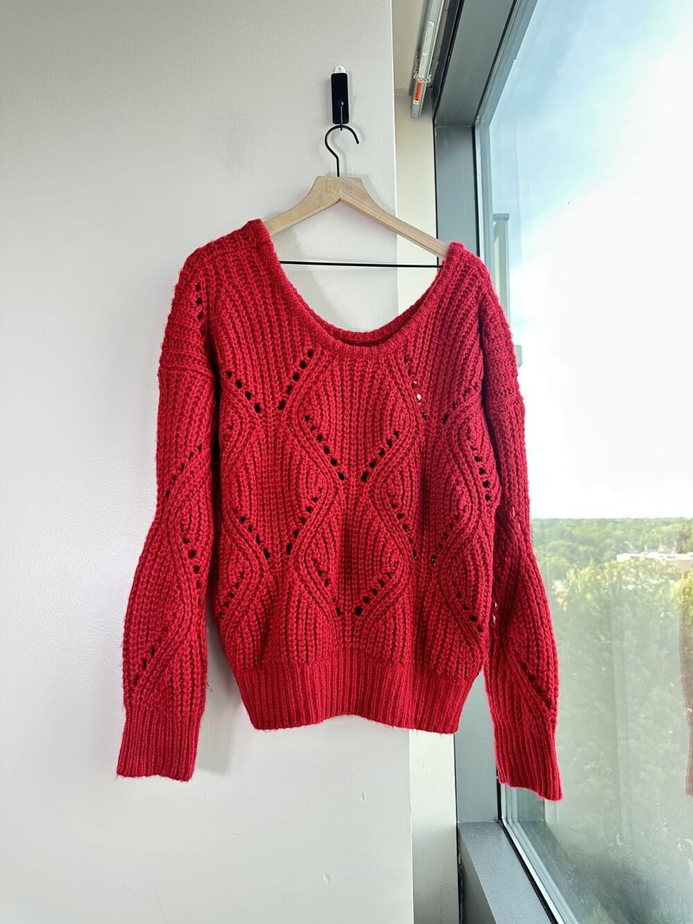 FRNCH Paris Red Open Knit Pullover Sweater Sz M/L